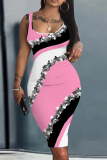Off White Casual Leopard Gradient Print U Neck Sleeveless Vacation Bodycon Midi Tank Dress