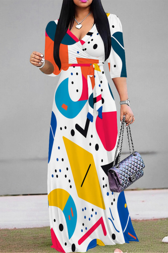 Black White Floral Print V Neck Half Sleeve Strap Floor Length Design Vacation Long A Line Loose Maxi Dresses