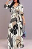Black White Floral Print V Neck Half Sleeve Strap Floor Length Design Vacation Long A Line Loose Maxi Dresses