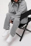 Grey Casual Hooded Long Sleeve Sweatshirt And Sweatpants Sportwear Two Pieces Jogger Sets