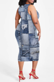 Blue Coffee Casual Floral Print U Neck Sleeveless Vacation Bodycon Midi Tank Dress