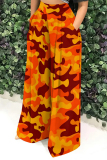 Purple Casual Geometric Camouflage Print Pocket Loose High Waist Wide Leg Pants
