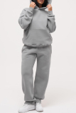 Grey Casual Hooded Long Sleeve Sweatshirt And Sweatpants Sportwear Two Pieces Jogger Sets