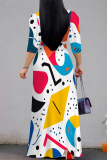 Black White Floral Print V Neck Half Sleeve Strap Floor Length Design Vacation Long A Line Loose Maxi Dresses