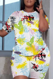 Pink Casual Graphics Print O Neck Short Sleeve Oversize T Shirt and Shorts Sportwear Plus Size Two Piece Matching Set