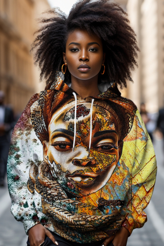 Multicolor Casual Figure Print Long Sleeve Fall Winter Hooded Sweatshirt
