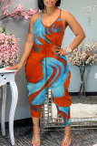 Yellow Graphics Print Sleeveless Backless Daily Vacation Loose Cami Harem Jumpsuit