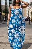 Red Christmas Graphics Print Backless Spaghetti Strap Floor Length Vacation Baggy Sundress Maxi Slip Dress
