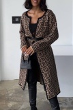 Khaki Casual Geometry Print Cardigan Long Sleeve Cardigan Knitted Sweater Coat