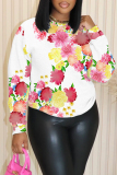Light Blue Casual Floral Print O Neck Long Sleeve Sweatshirt