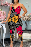 White Green Floral Print Sleeveless Backless Daily Vacation Loose Cami Harem Jumpsuit