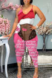 Claret Christmas Print Sleeveless Backless Daily Vacation Loose Cami Harem Jumpsuit