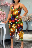Claret Christmas Print Sleeveless Backless Daily Vacation Loose Cami Harem Jumpsuit