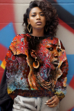 Brown Casual Floral Print O Neck Long Sleeve Fall Winter Sweatshirt