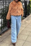 Blue Casual High Waist Wide Leg Ripped Denim Jeans