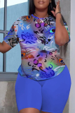 Pink Casual Graphics Print O Neck Short Sleeve Oversize T Shirt and Shorts Sportwear Plus Size Two Piece Matching Set