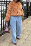 Blue Casual High Waist Wide Leg Ripped Denim Jeans