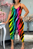 Yellow Graphics Print Sleeveless Backless Daily Vacation Loose Cami Harem Jumpsuit