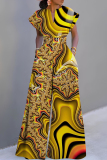Black Floral Print V Neck Short Sleeve Casual Vacation Wide Leg Jumpsuit