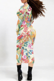 White Gray Street Floral Print Half A Turtleneck Long Sleeve Bodycon Maxi Dresses