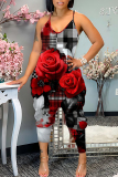 White Green Floral Print Sleeveless Backless Daily Vacation Loose Cami Harem Jumpsuit