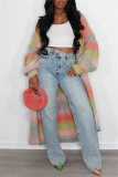 Blue Casual High Waist Regular Distressed Denim Jeans