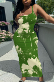 Black Red Floral Print Sleeveless Backless Spaghetti Strap Square Neck Vacation Bodycon Maxi Slip Dress