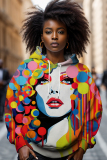 Orange Casual Figure Print Long Sleeve Fall Winter Hooded Sweatshirt