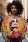 Orange Casual Figure Print Long Sleeve Fall Winter Hooded Sweatshirt