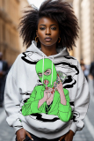 Orange Casual Figure Print Long Sleeve Fall Winter Hooded Sweatshirt