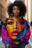 Multicolor Casual Figure Print Long Sleeve Fall Winter Hooded Sweatshirt