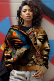 Brown Casual Floral Print O Neck Long Sleeve Fall Winter Sweatshirt