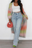 Blue Casual High Waist Regular Distressed Denim Jeans