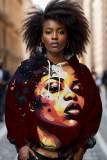 Orange Casual Figure Print Long Sleeve Fall Winter Hooded Sweatshirt
