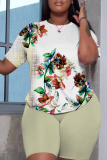 Pink Casual Graphics Print O Neck Short Sleeve Oversize T Shirt and Shorts Sportwear Plus Size Two Piece Matching Set