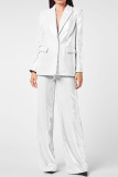 White Casual Sequins Turn-back Collar Long Sleeve Blazer Jackets And Wide Leg Pants Formal Party Evening Two Pieces Trouser Sets