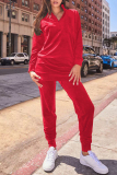 Red Velvet Tracksuit Set Casual Sportwear Zipper Collar Long Sleeve Blouse and Sweatpants