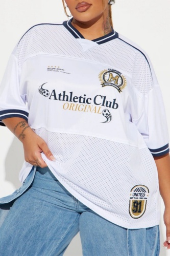 White Casual Sportswear Print V Neck Half Sleeve Oversize T-Shirts