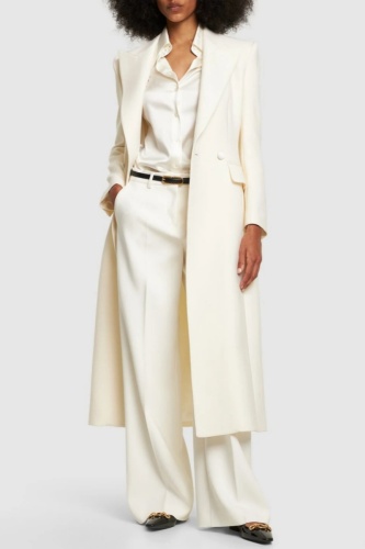 White Casual Turn-back Collar Long Sleeve Buttons Formal Office Lady Longline Blazer Jackets