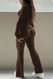 Black Casual Turtleneck Long Sleeve Draw String Ruched Blouse And Flare Leg Sportwear Two Pieces Trouser Sets