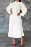Apricot Casual Mandarin Collar Long Sleeve With Belt Plus Size Formal Party Evening Maxi Dresses