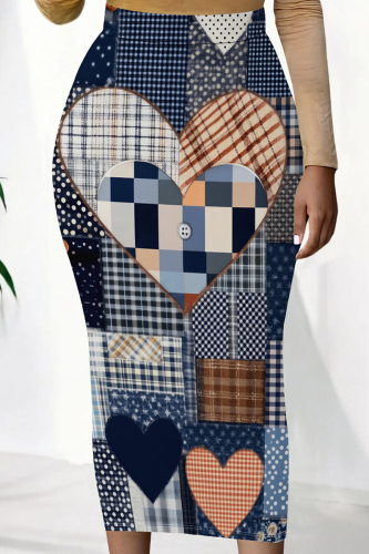 White Orange Graphics Print Skinny Mid Waist Skinny Maxi Skirt
