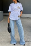 White Casual Sportswear Print V Neck Half Sleeve Oversize T-Shirts