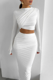 Black Casual O Neck Long Sleeve Crop Tops And Maxi Skirt Formal Party Evening Two Pieces Dress Sets