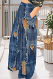 Orange Blue Casual Graphics Print Pocket Loose High Waist Wide Leg Pants