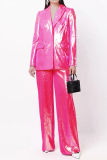 White Casual Sequins Turn-back Collar Long Sleeve Blazer Jackets And Wide Leg Pants Formal Party Evening Two Pieces Trouser Sets