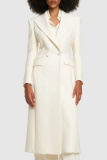 White Casual Turn-back Collar Long Sleeve Buttons Formal Office Lady Longline Blazer Jackets