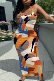 Graphic Print Sleeveless Backless Spaghetti Strap Casual Outing Vacation Bodycon Maxi Dress