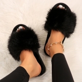 White Casual Patchwork Round Comfortable Shoes Plush Slippers