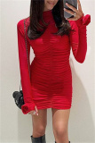 Black Half A Turtleneck Long Sleeve Ruched Clubwear Night-Out Wrap Mini Dress